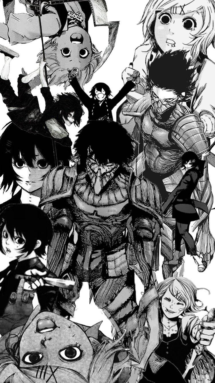 manga iPhone, black and white manga collage, anime characters, HD Phone Wallpaper