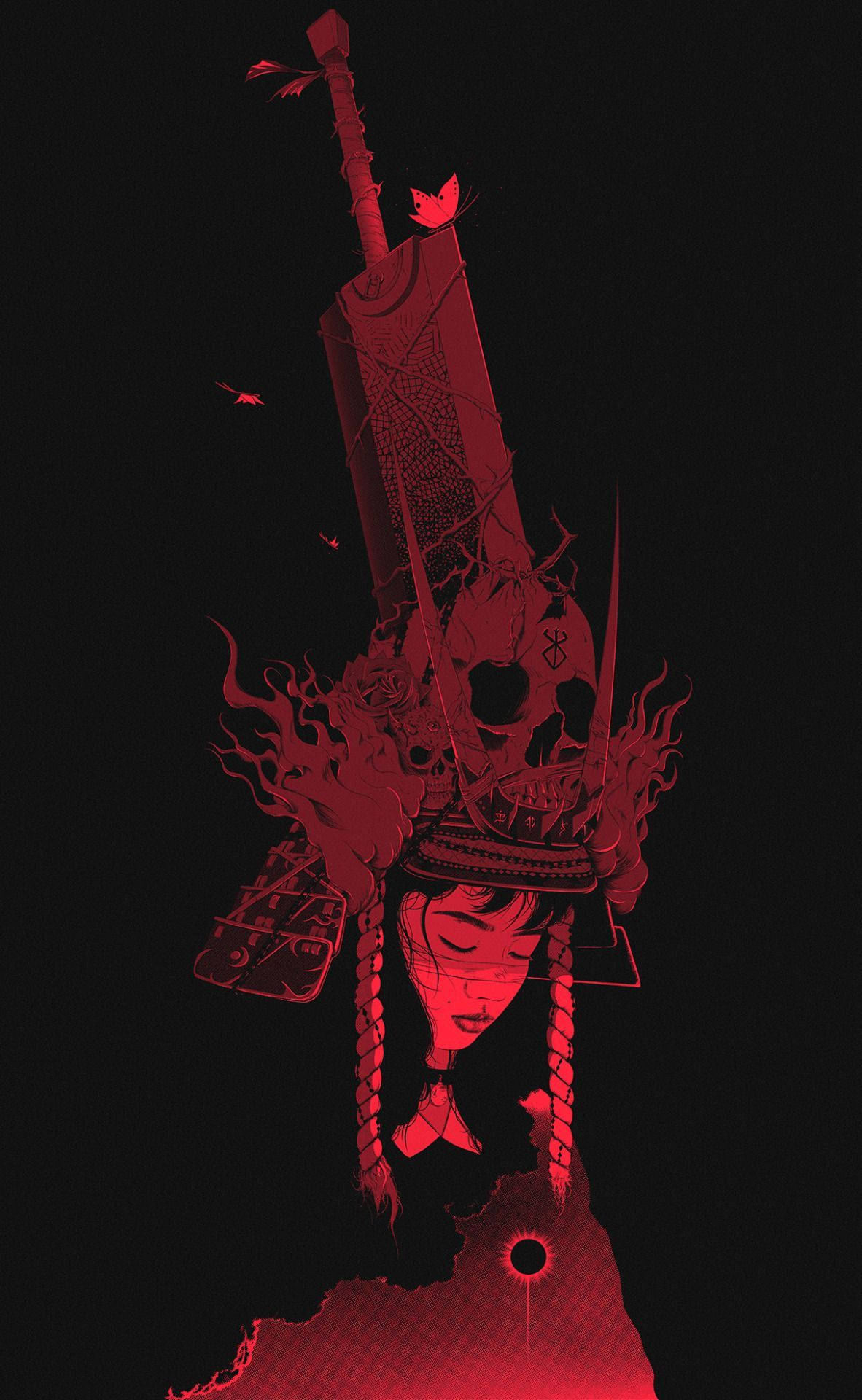 Manga iPhone, samurai warrior, skull helmet, Full HD Phone Wallpaper