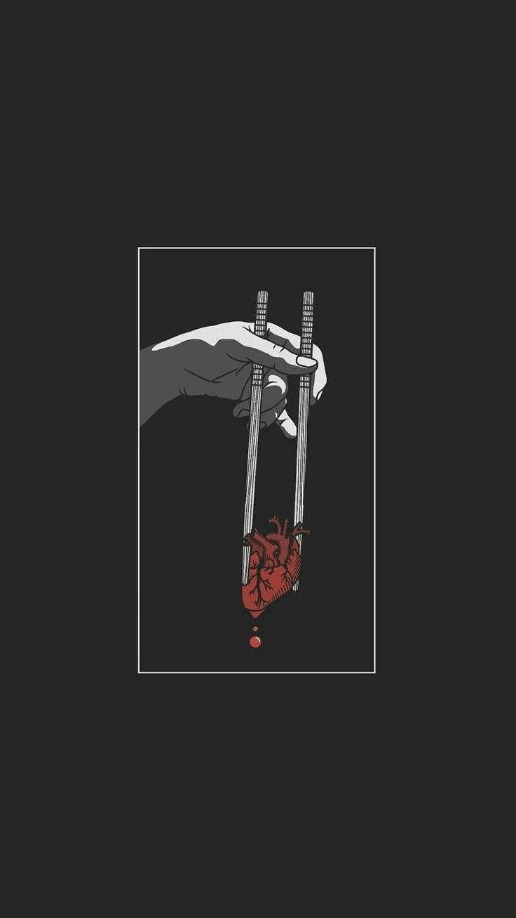 Manga iPhone, chopsticks, red anatomical heart, HD Phone Wallpaper