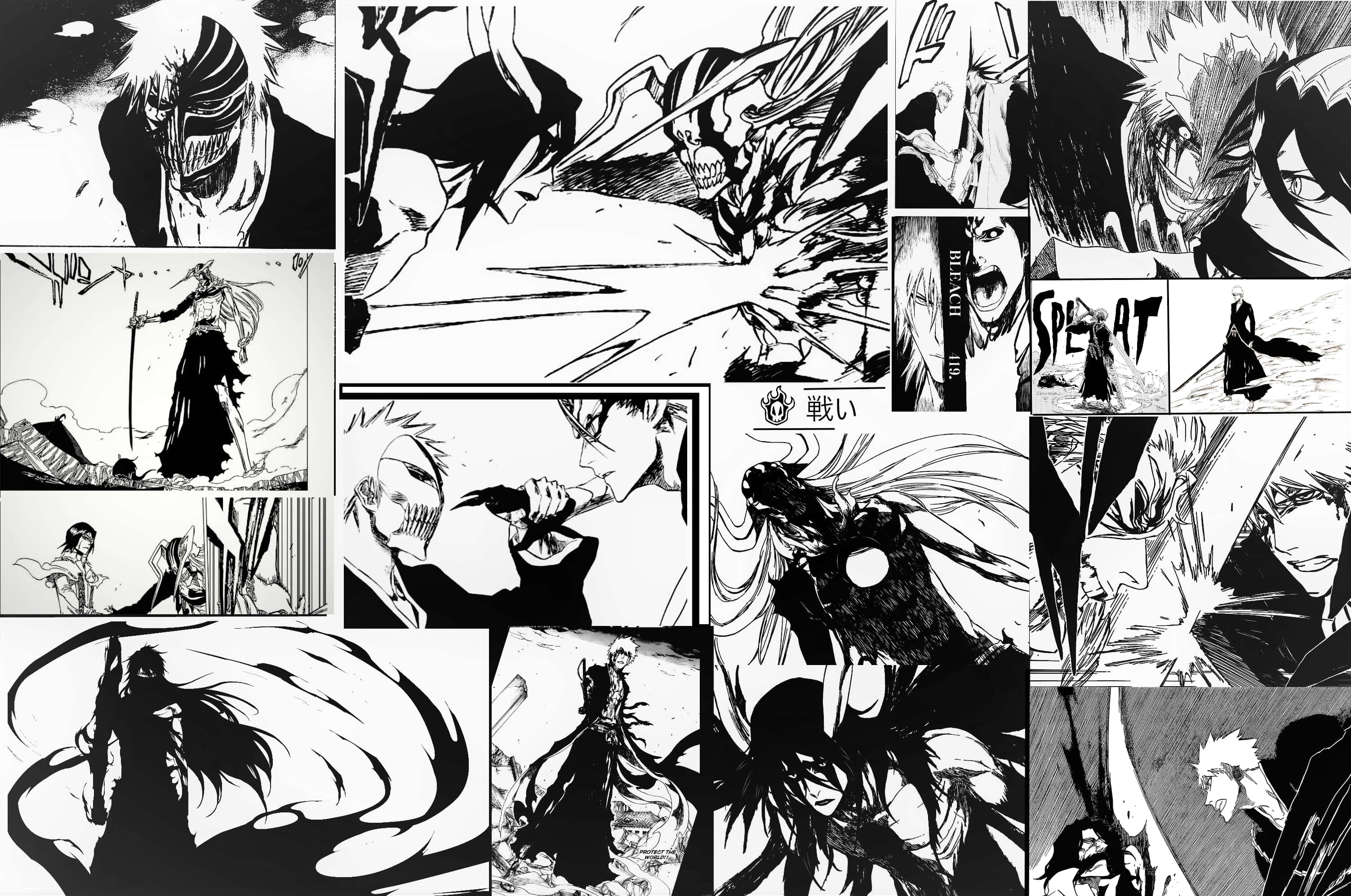 manga pages, black and white manga panels, sword fights, 2K Desktop Wallpaper