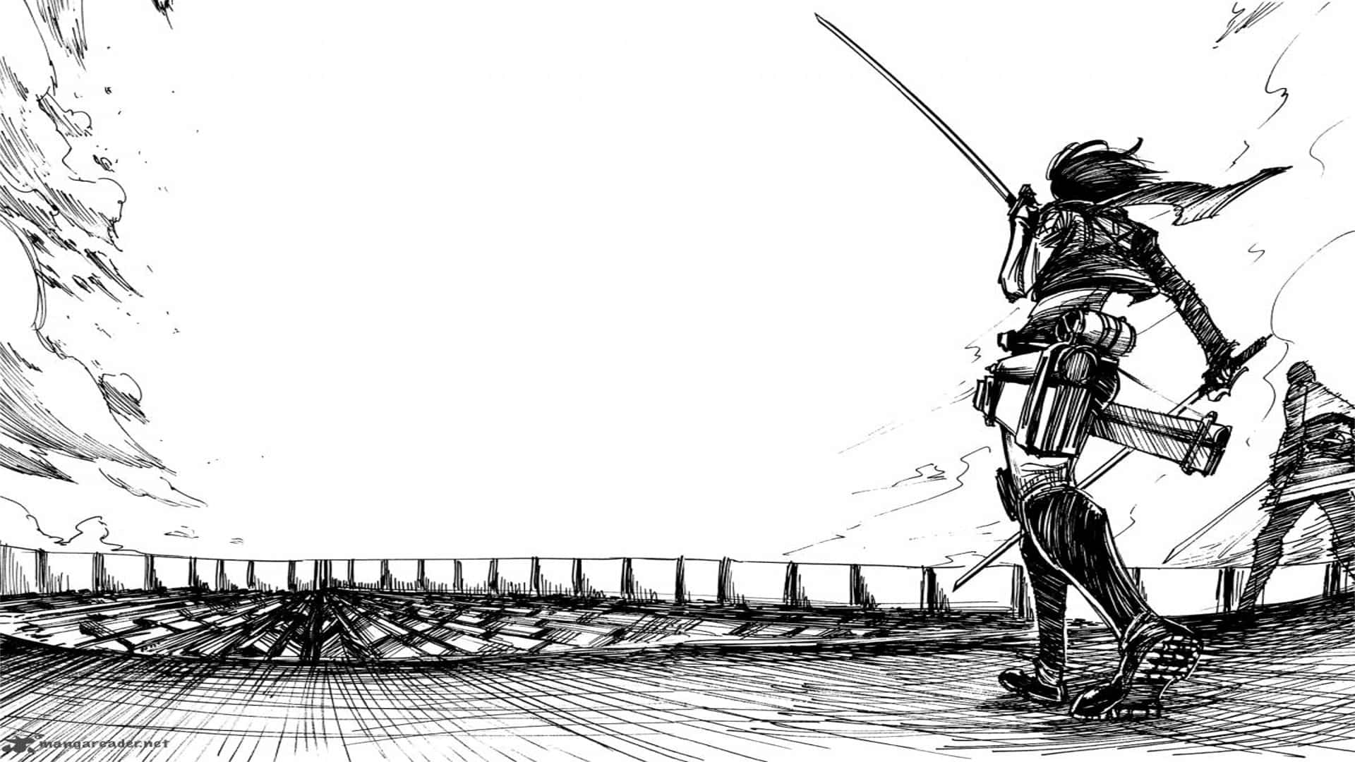 manga pages, black and white anime warrior, sword raised, Full HD Desktop Wallpaper