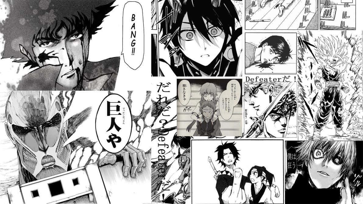manga pages, black and white manga collage, intense action scenes, SD Desktop Wallpaper