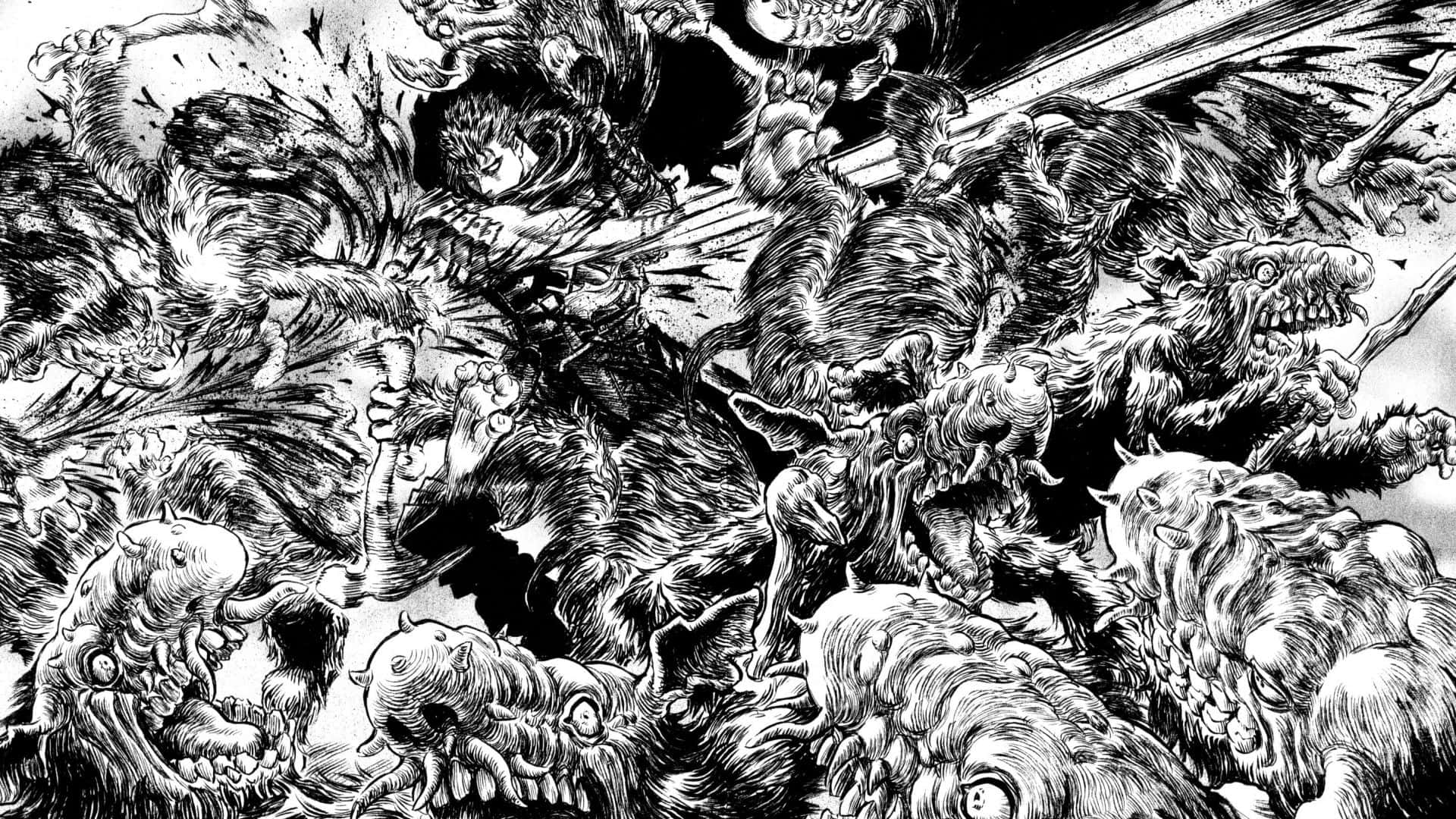 black and white drawing, zombies, grotesque monstrous creatures, Full HD Desktop Wallpaper