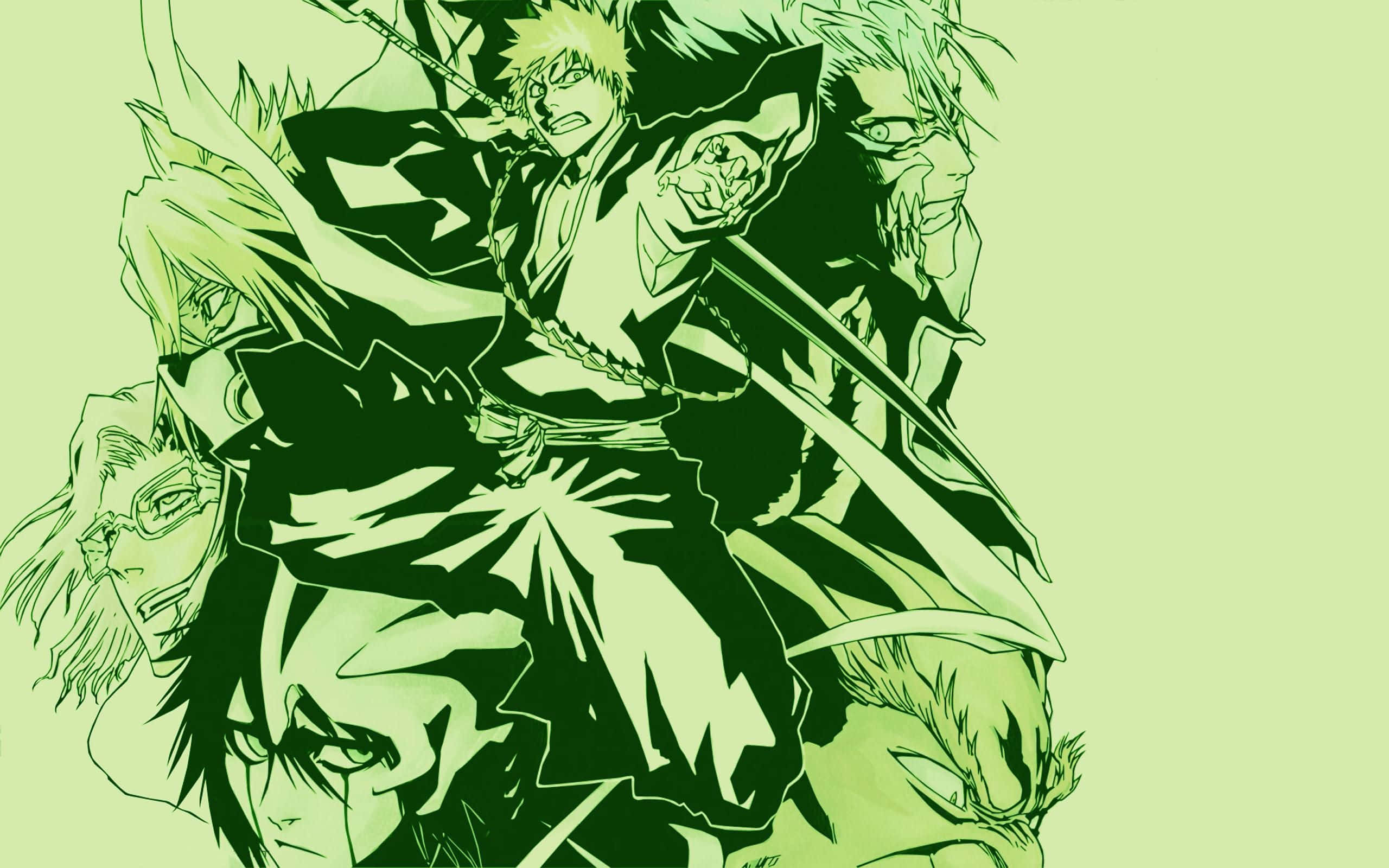 manga pages, green monochrome, swords, 2K Desktop Wallpaper