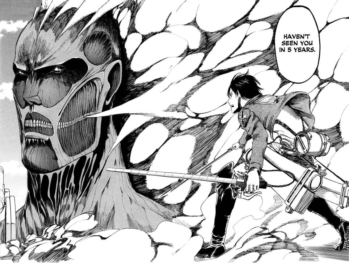 Manga Series, soldier in gear, giant humanoid titan, SD Desktop Wallpaper