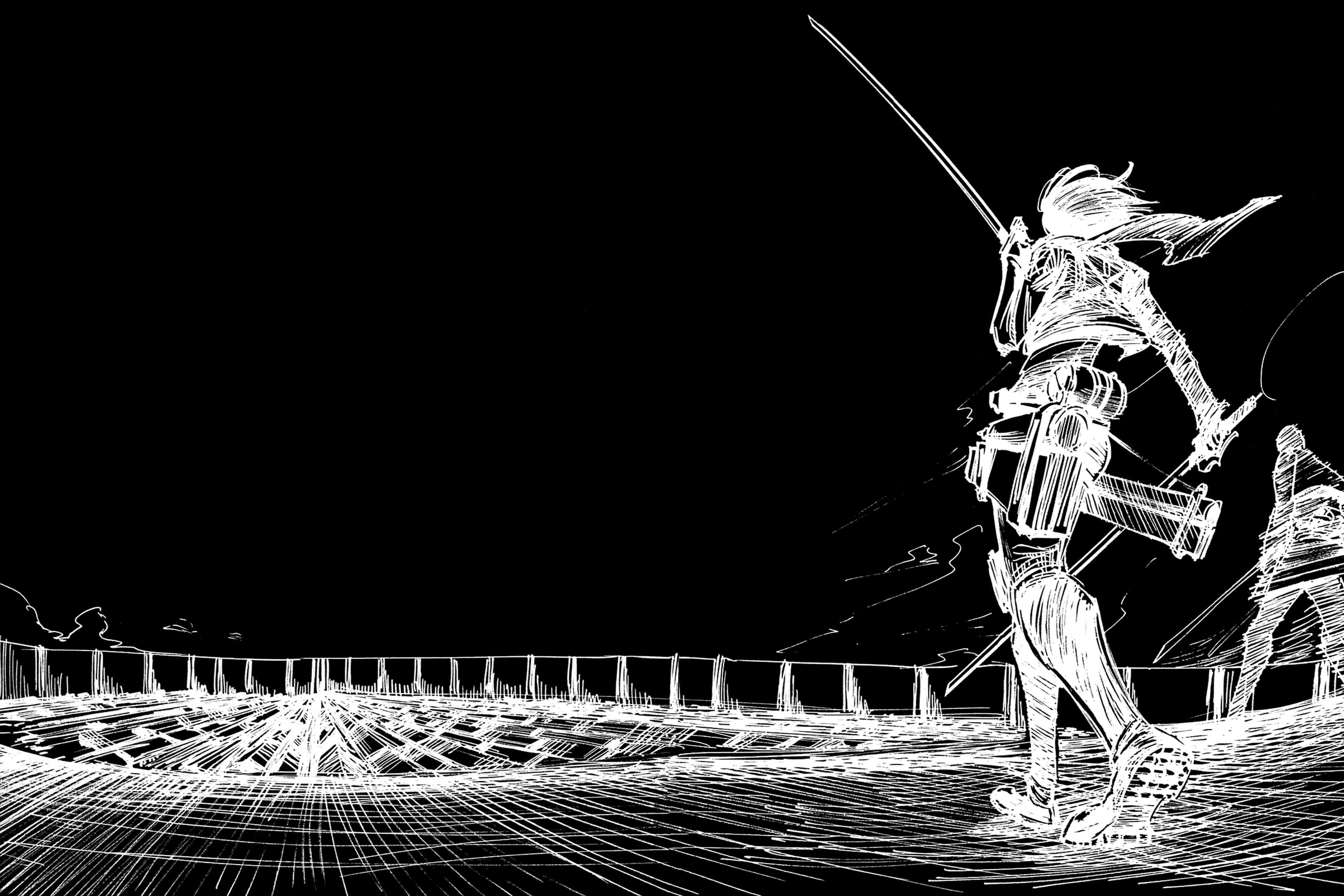 manga series, anime warrior, white line art, 5K Desktop Wallpaper