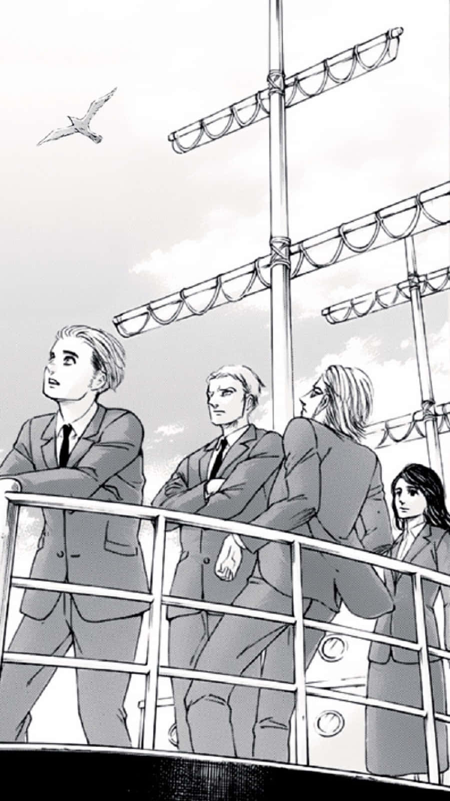 Manga Series, ship's deck, seagull, HD Phone Wallpaper