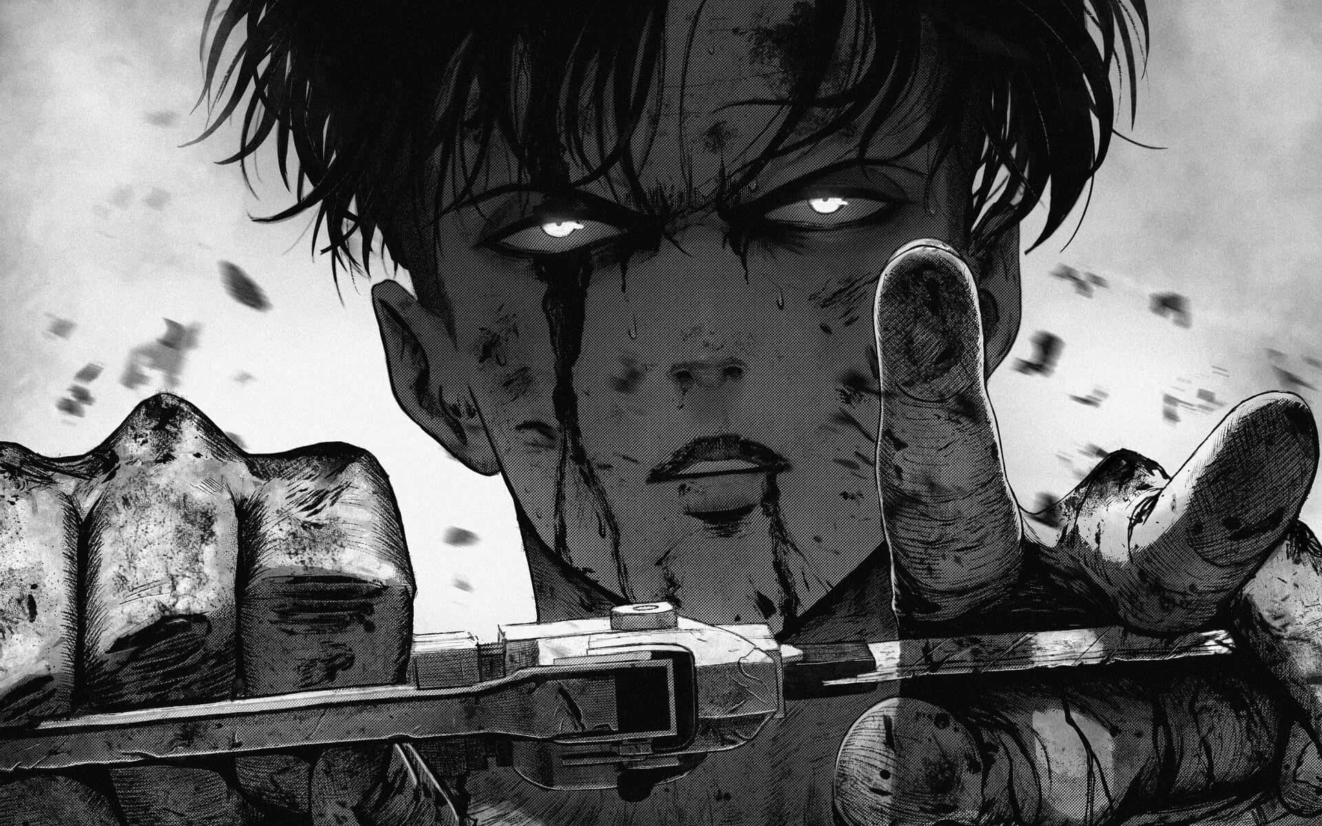 manga series, black and white anime warrior, glowing eyes, Full HD Desktop Wallpaper