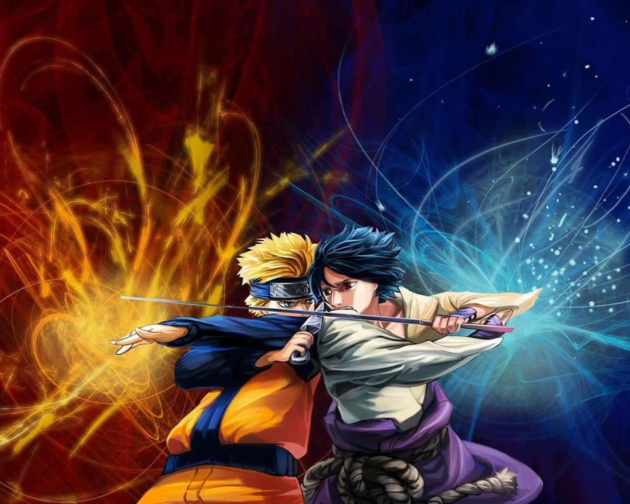 Manga Characters, fiery orange energy storm, icy blue energy storm, HD Desktop Wallpaper