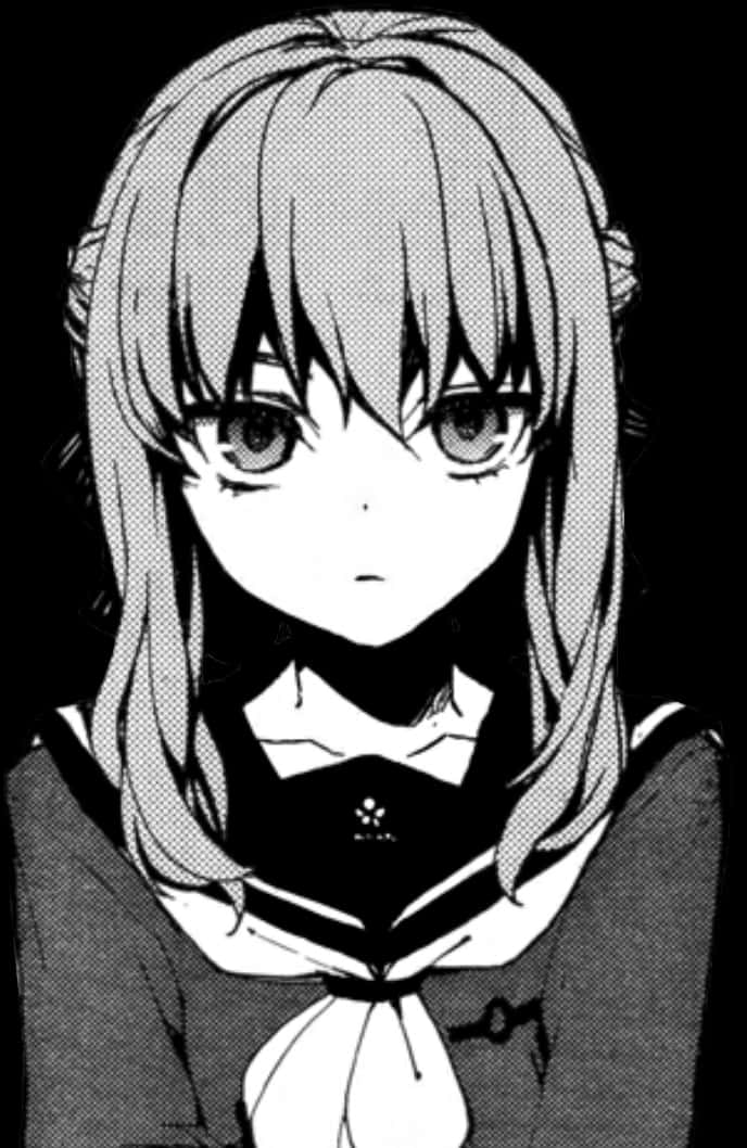 manga girl, serious expression, black and white, SD Phone Wallpaper