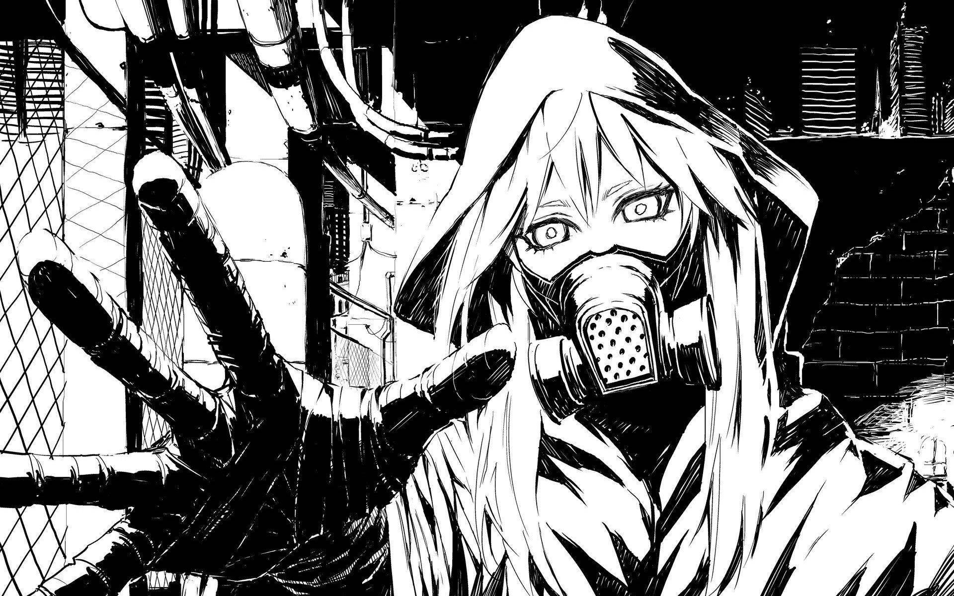 4K Manga World, masked anime girl, long hair, Full HD Desktop Wallpaper