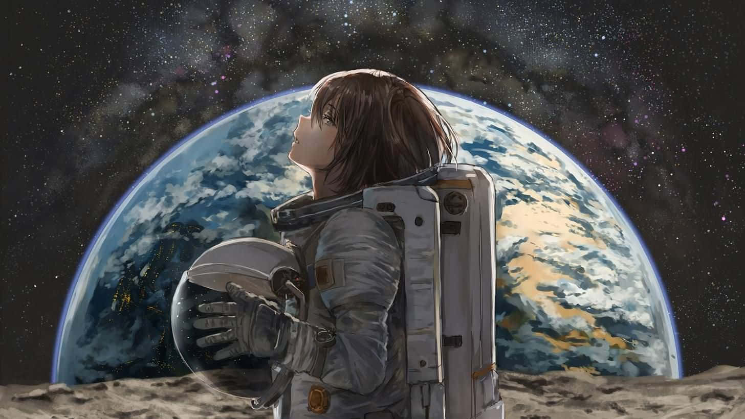 manga universe, spacesuit, moon, HD Desktop Wallpaper
