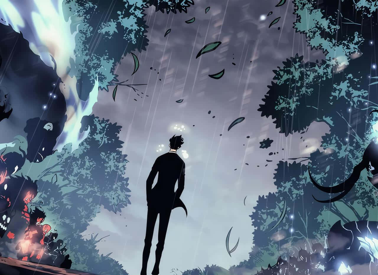 Manga Universe, rain, glowing trees, HD Desktop Wallpaper