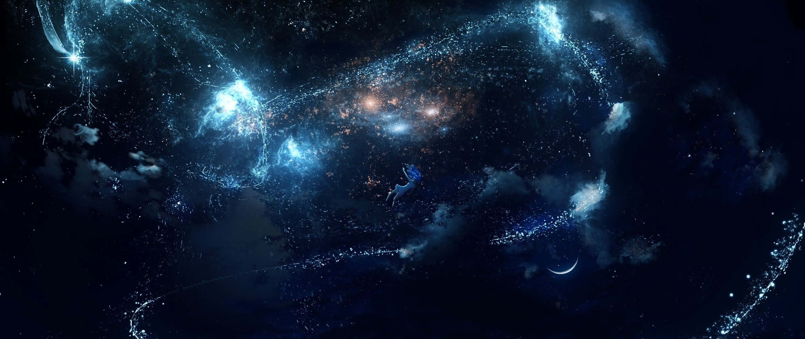 Manga Universe, cosmic nebula, electric blue, 2K Desktop Wallpaper