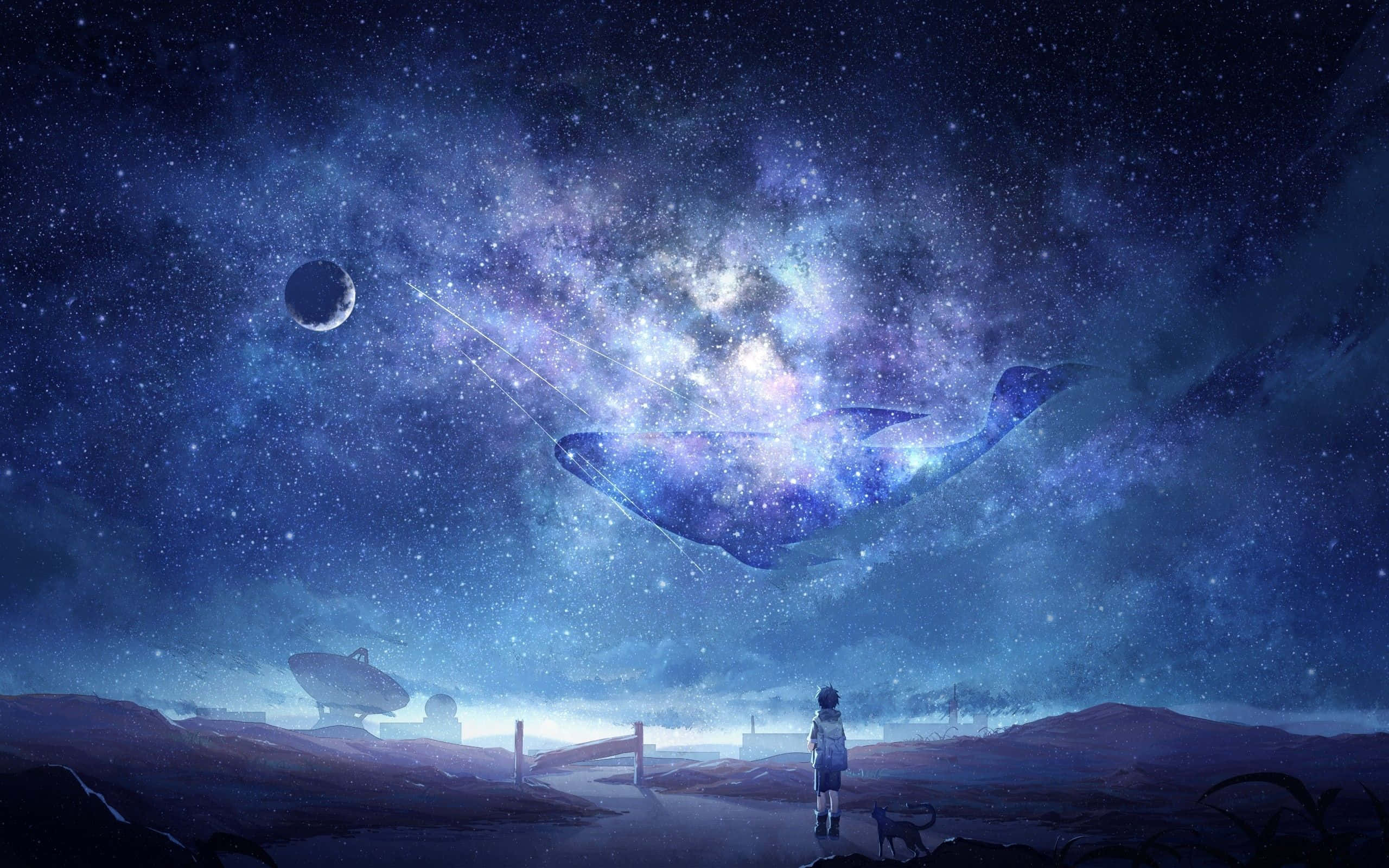 Manga Universe, cosmic whale, starry night sky, 2K Desktop Wallpaper