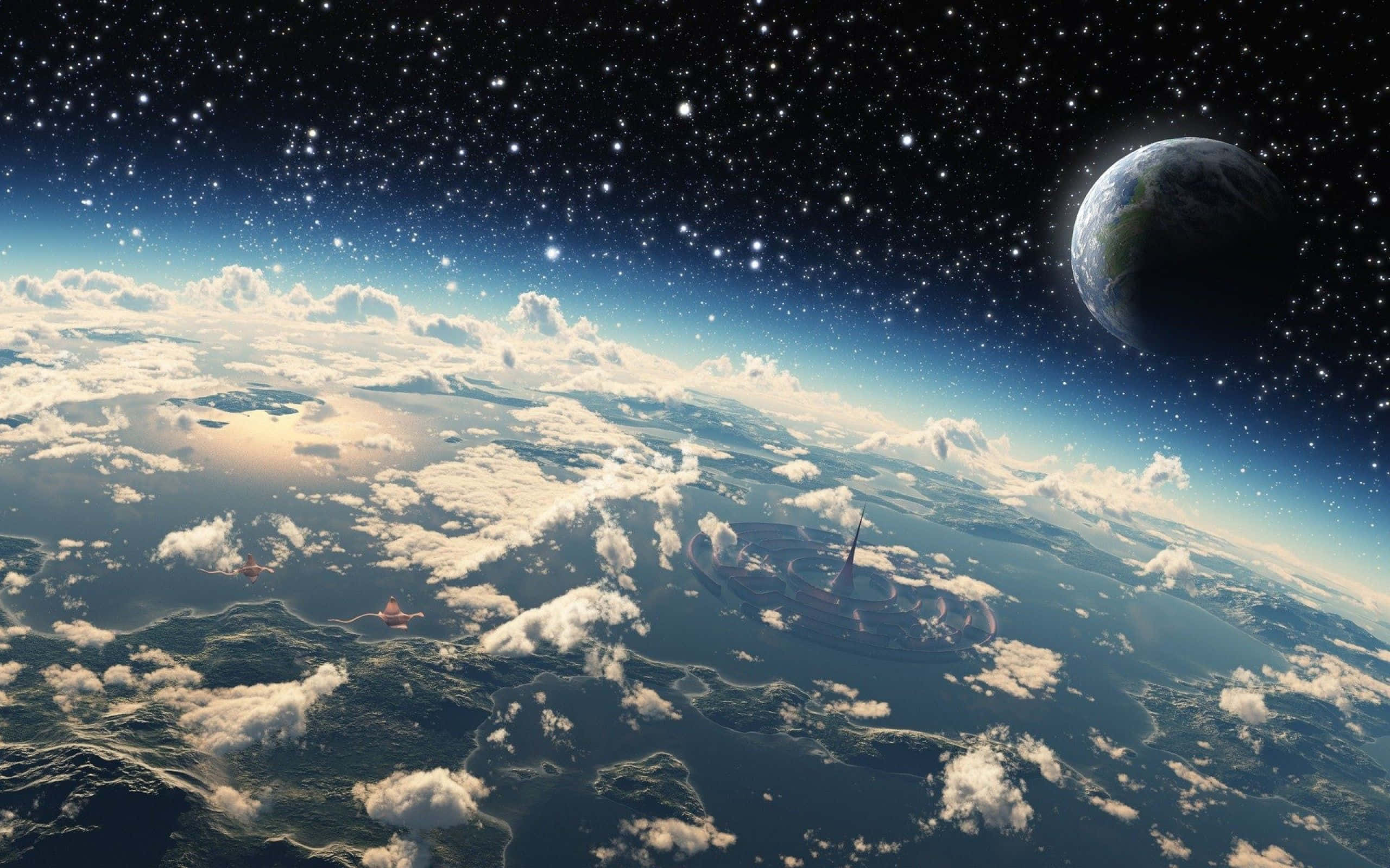 Manga Universe, Earth, swirling clouds, 2K Desktop Wallpaper