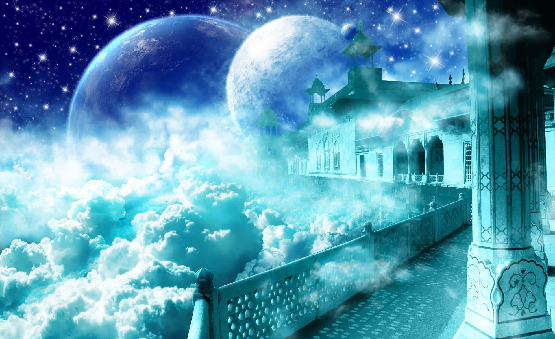 Manga Universe, palace, clouds, Full HD Desktop Wallpaper