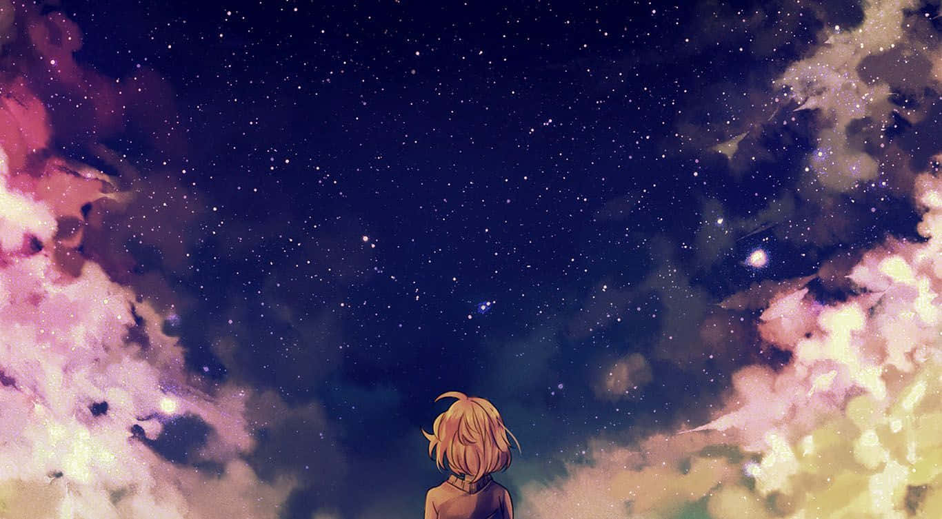Manga Universe, blonde hair, starry night sky, HD Desktop Wallpaper