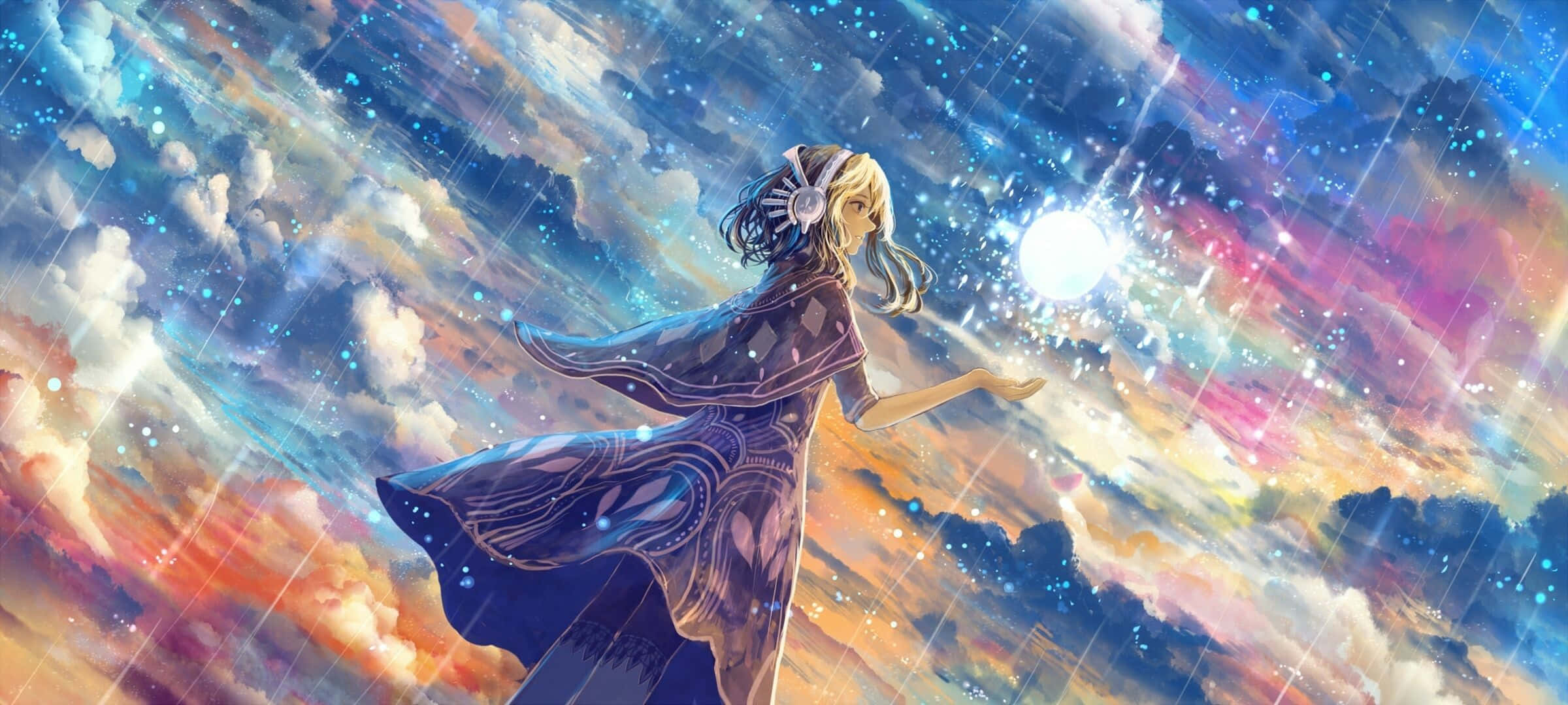 Manga Universe, blonde anime girl, flowing dress, Full HD Desktop Wallpaper