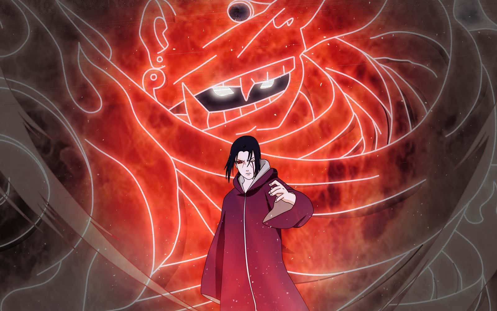 Mangekyou Sharingan, red cloak, glowing red demon, HD Desktop Wallpaper