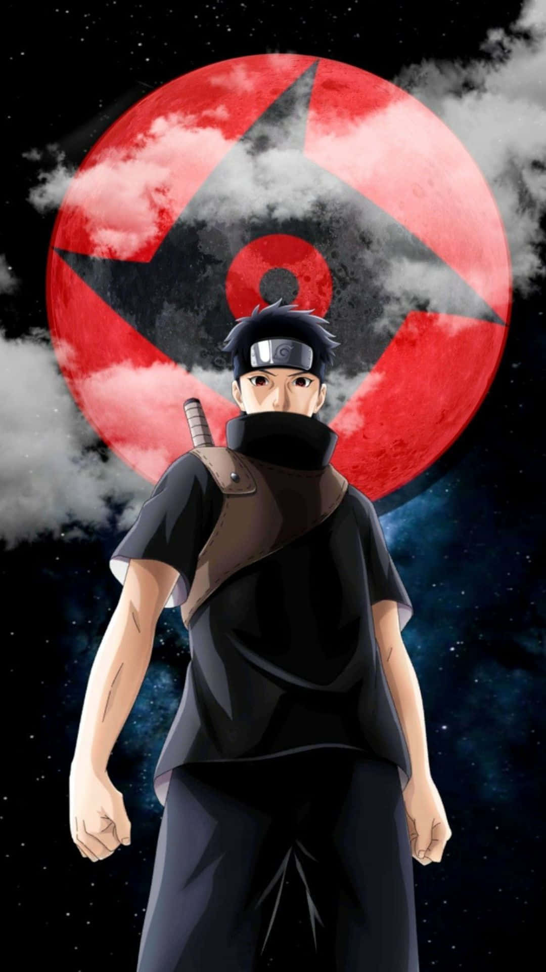 Mangekyou Sharingan, red moon, black star symbol, Full HD Phone Wallpaper