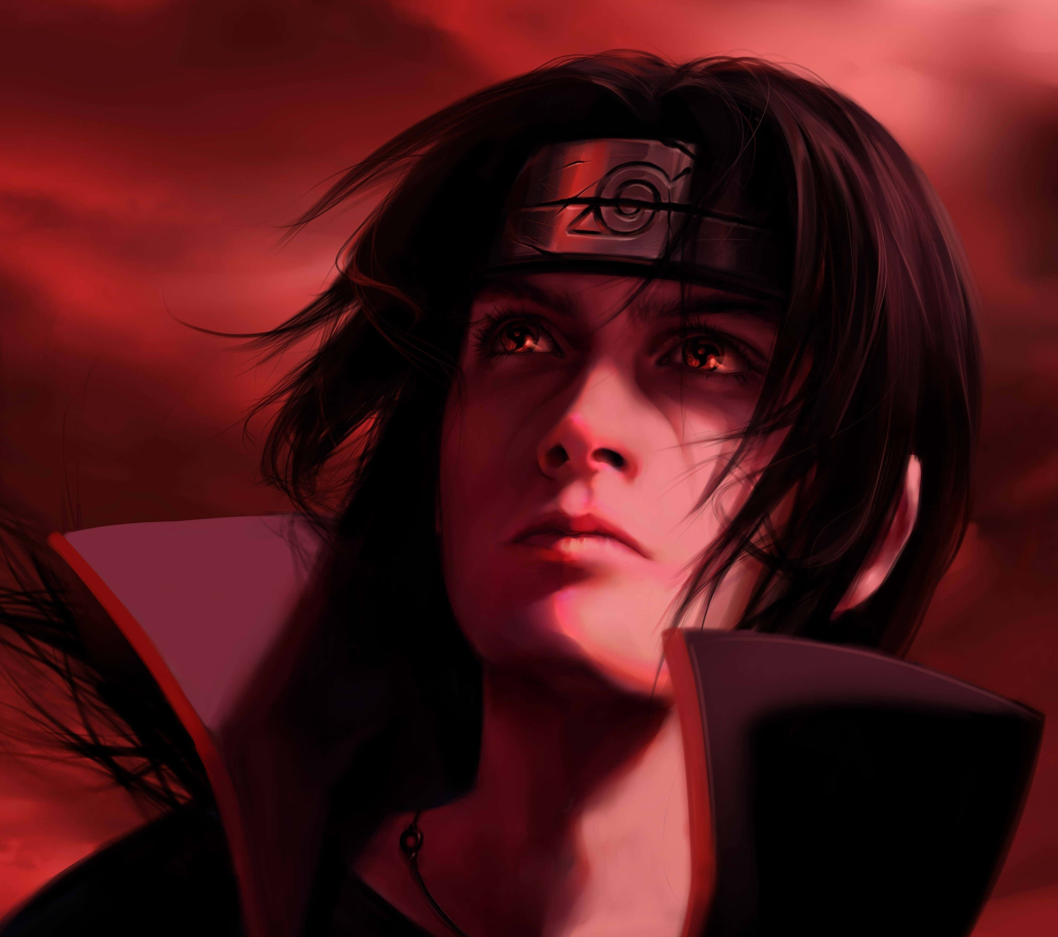 Mangekyou Sharingan, red eyes, fiery red sky, 2K Desktop Wallpaper