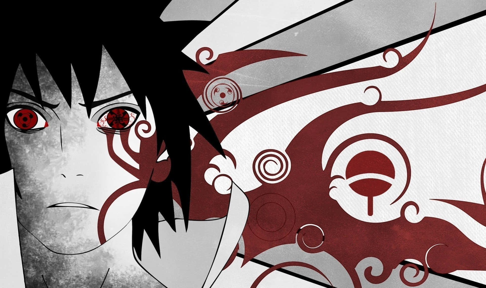 Mangekyou Sharingan, red eyes, black hair, Full HD Desktop Wallpaper