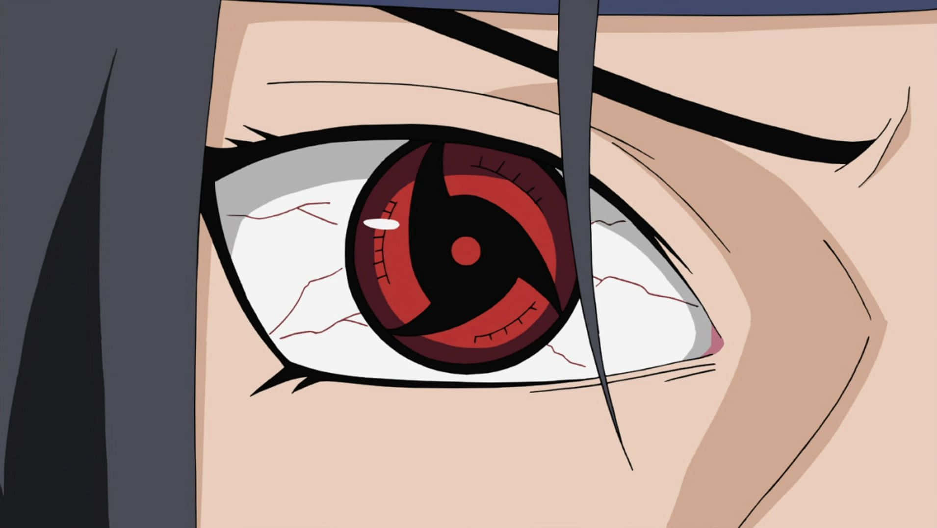 Mangekyou Sharingan, red tomoe pattern, cracked white sclera, HD Desktop Wallpaper