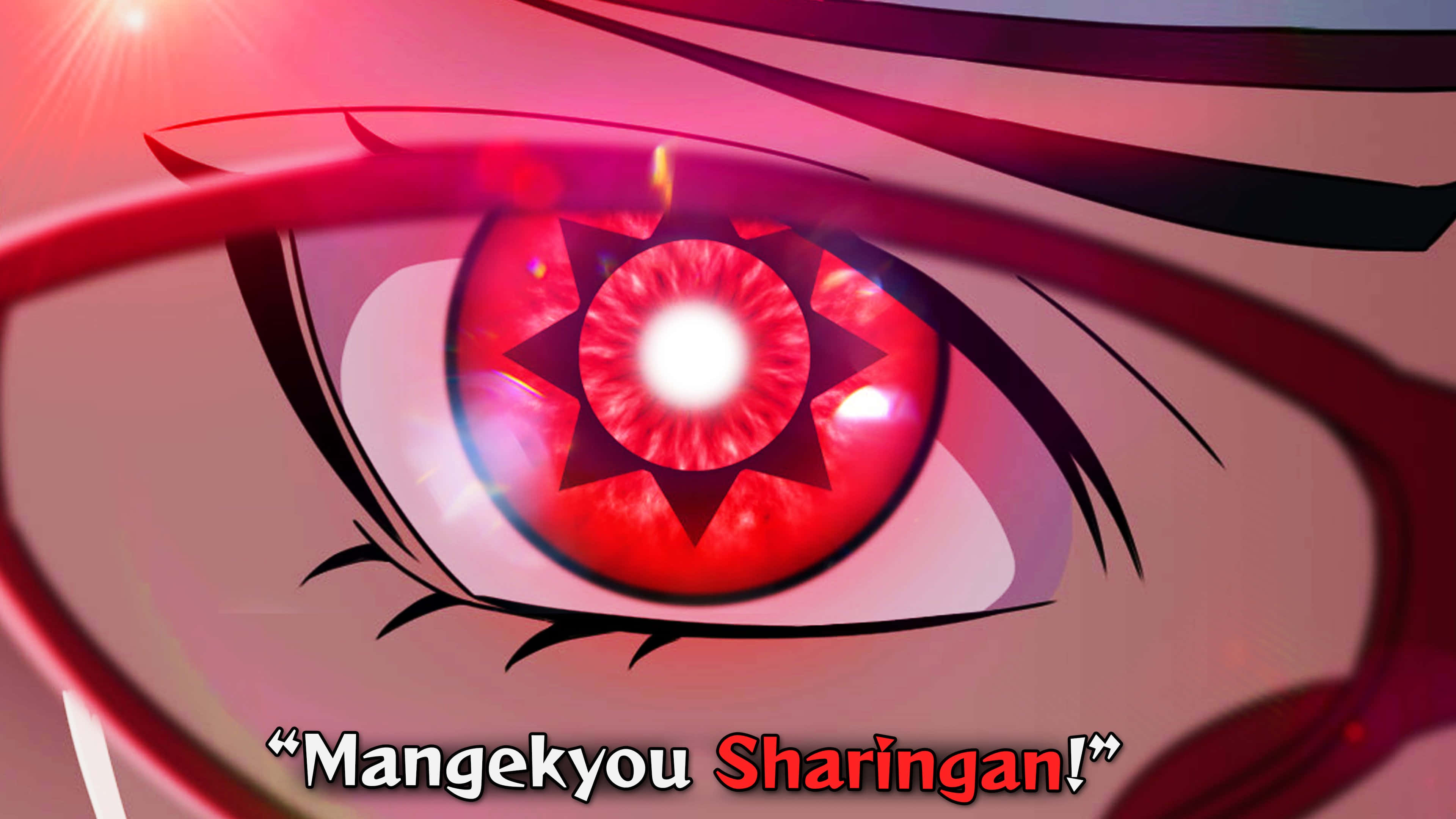 Mangekyou Sharingan, glowing red anime eye, starburst pattern, 4K Desktop Wallpaper