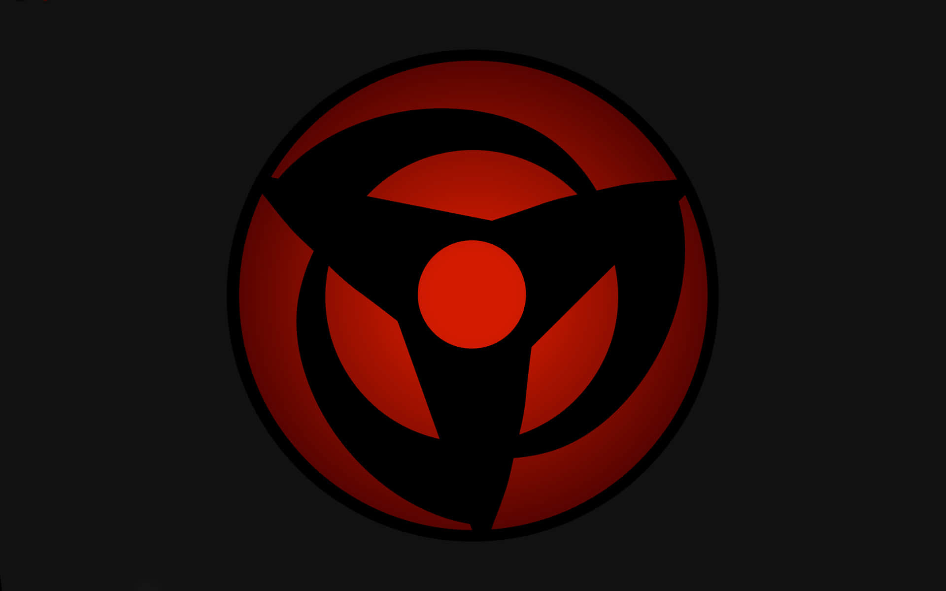Mangekyou Sharingan, glowing red three-pronged eye symbol, dark background, Full HD Desktop Wallpaper