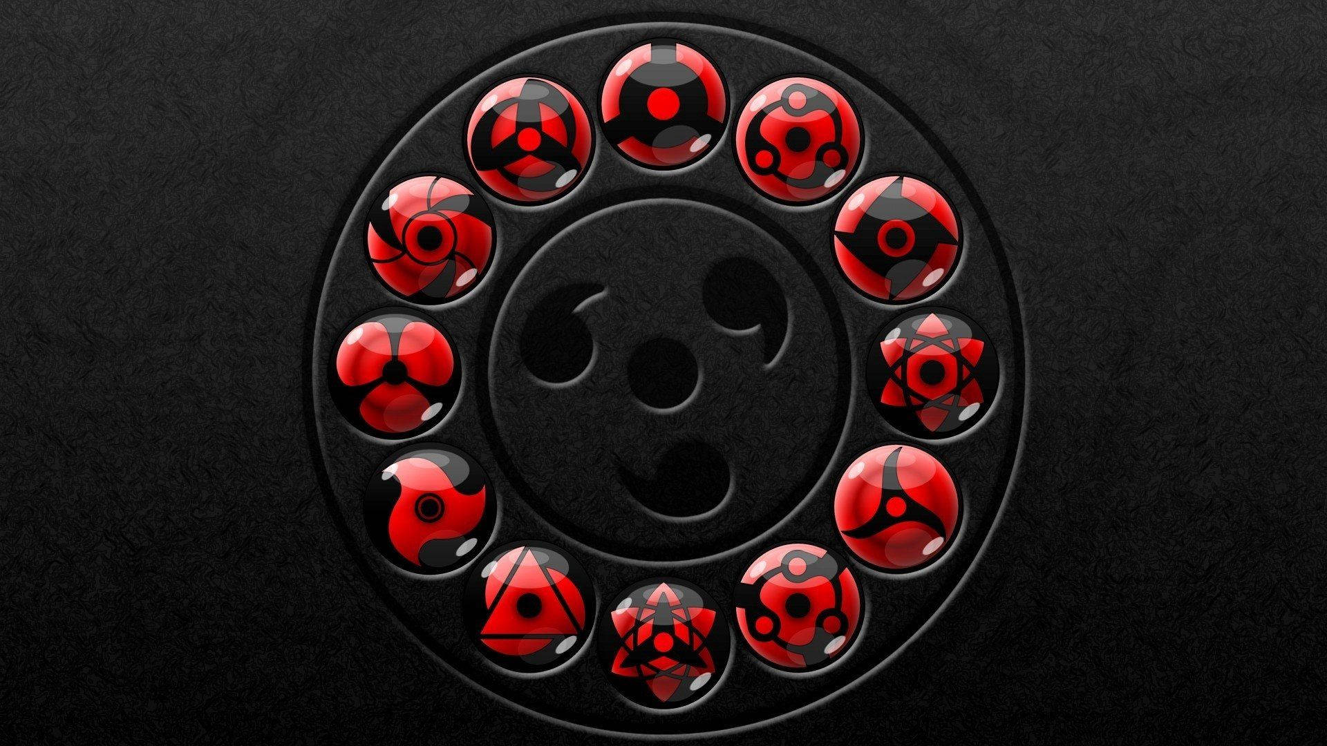 Mangekyou Sharingan, glowing red Sharingan eyes, black tomoe patterns, Full HD Desktop Wallpaper