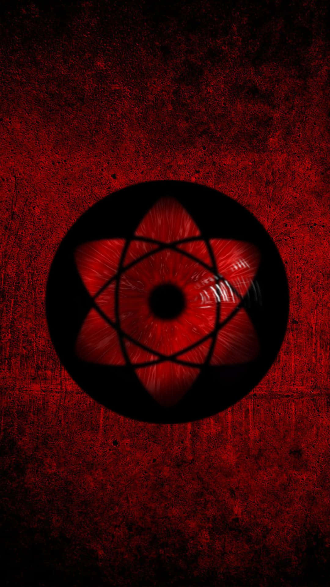 Mangekyou Sharingan, glowing red six-pointed star eye symbol, textured dark red background, Full HD Phone Wallpaper