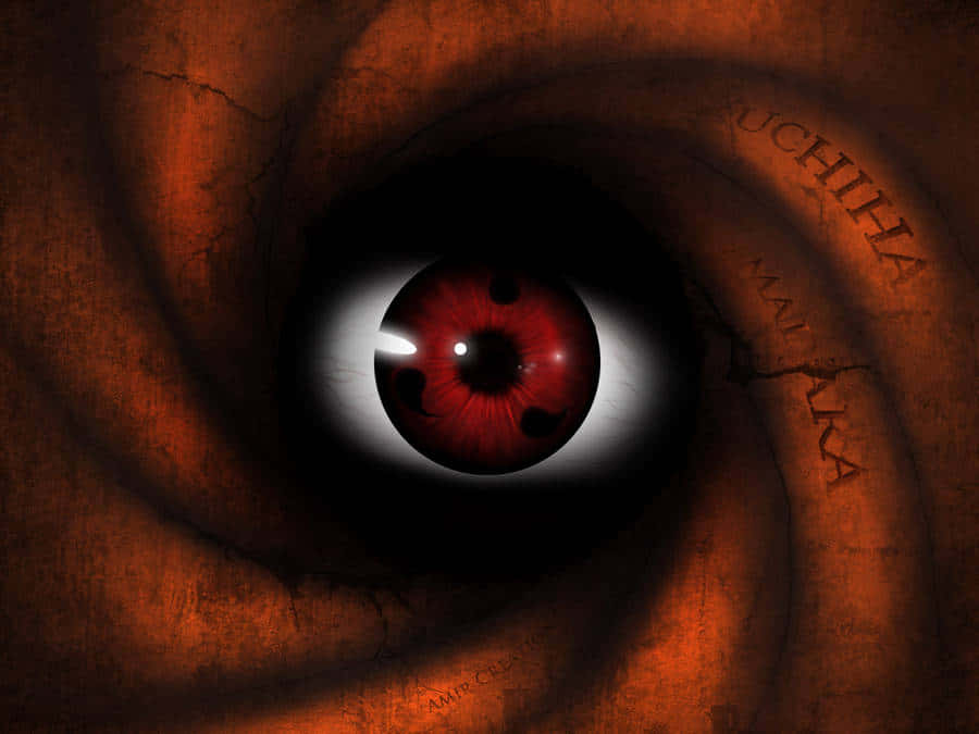 Mangekyou Sharingan, glowing red, black tomoe swirls, SD Desktop Wallpaper