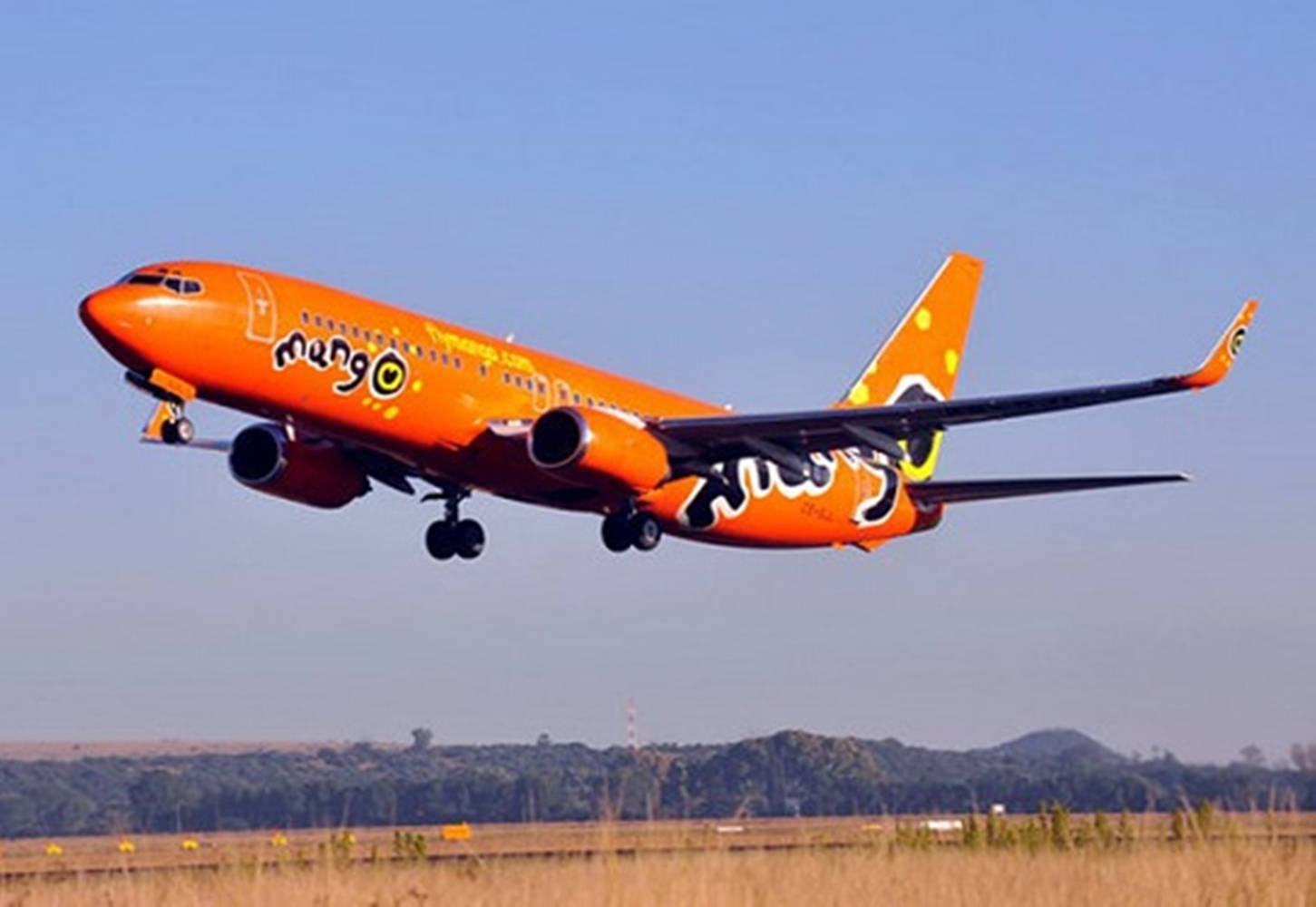 Mango Airlines, bright orange, clear blue sky, HD Desktop Wallpaper