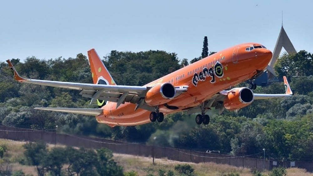 Mango Airlines, bright orange, clear blue sky, SD Desktop Wallpaper