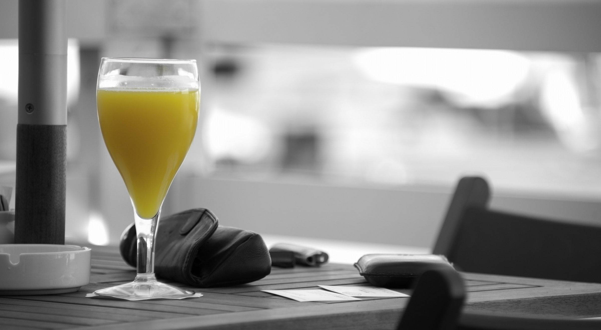 monochrome mango juice, flute glass, wooden table, Full HD Desktop Wallpaper