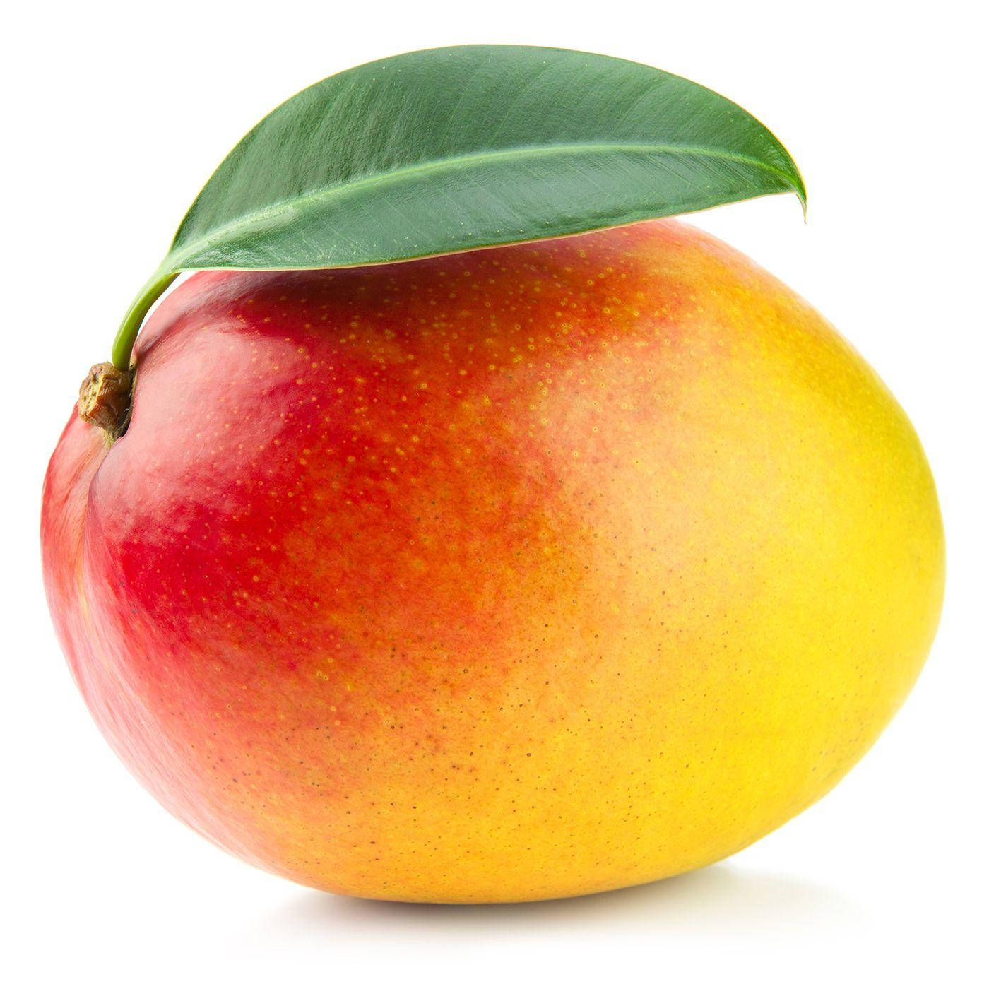 cute round mango fruit, red yellow gradient skin, green leaf, HD Desktop Wallpaper