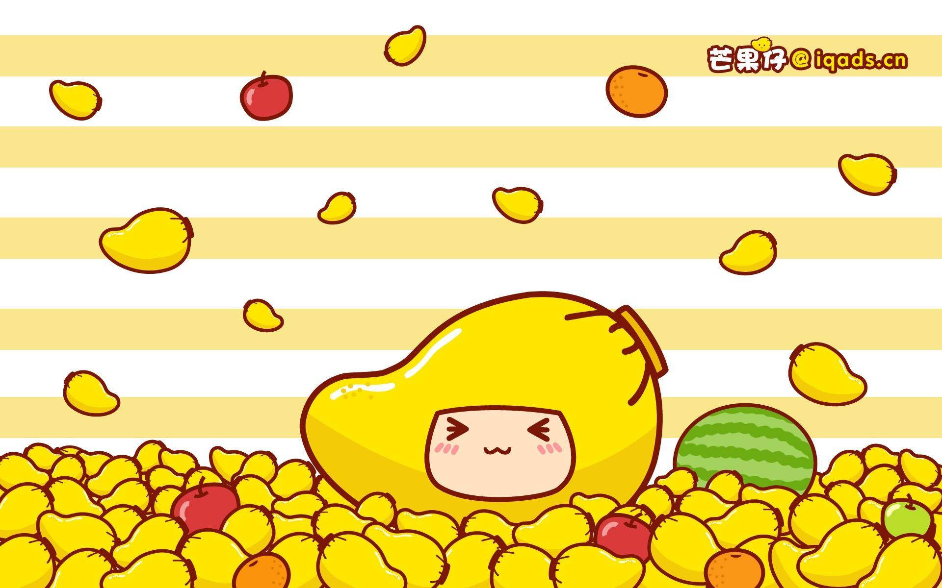 kawaii ripe mango sticker, cartoon mango character, yellow mangoes, Full HD Desktop Wallpaper