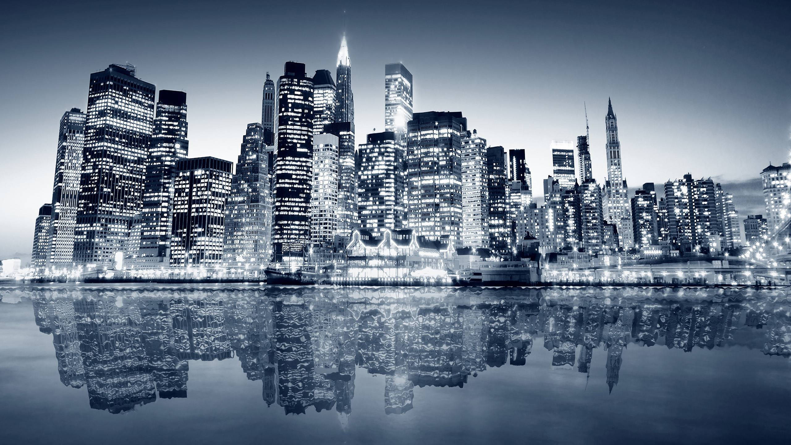 Manhattan, black and white, aerial view, 2K Desktop Wallpaper