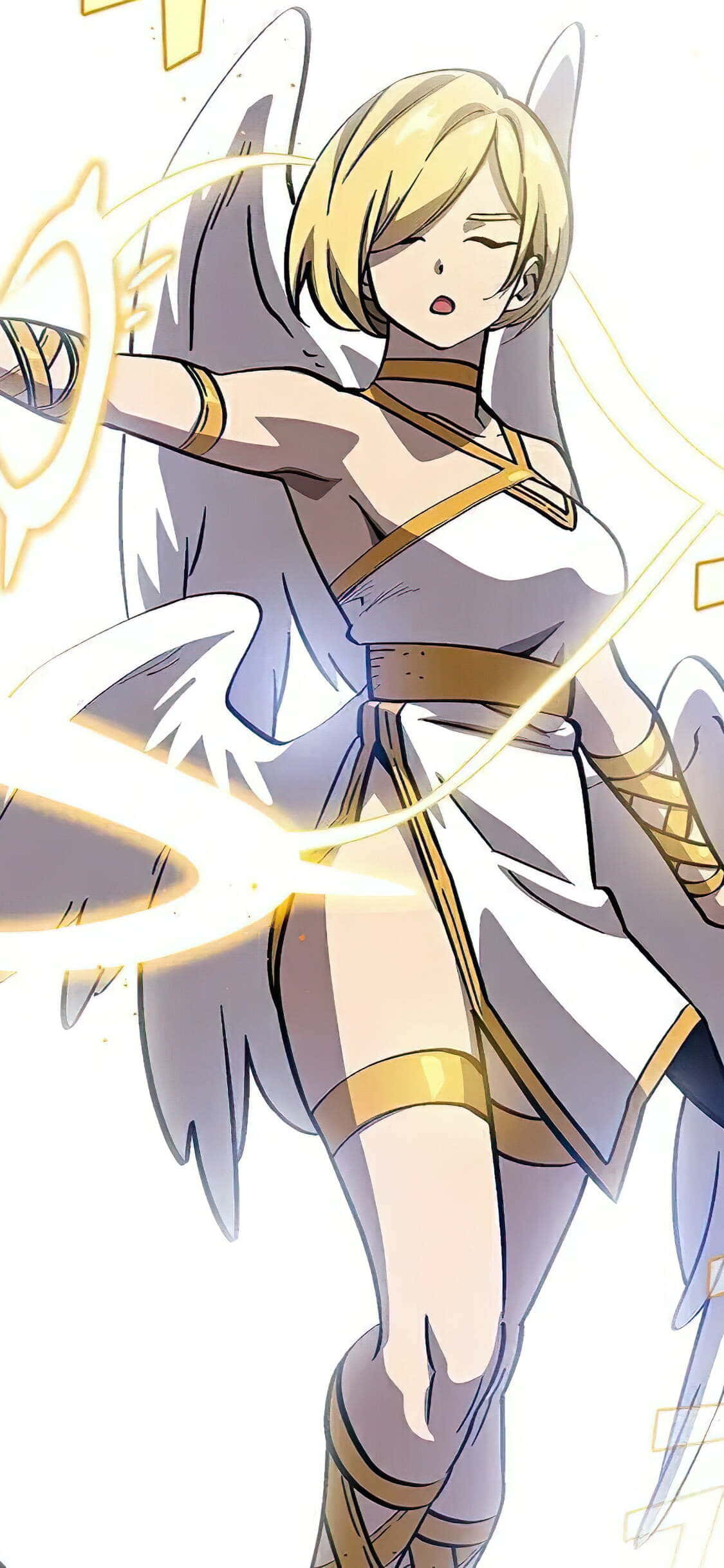 blonde anime warrior, anime angel, white wings, Full HD Phone Wallpaper