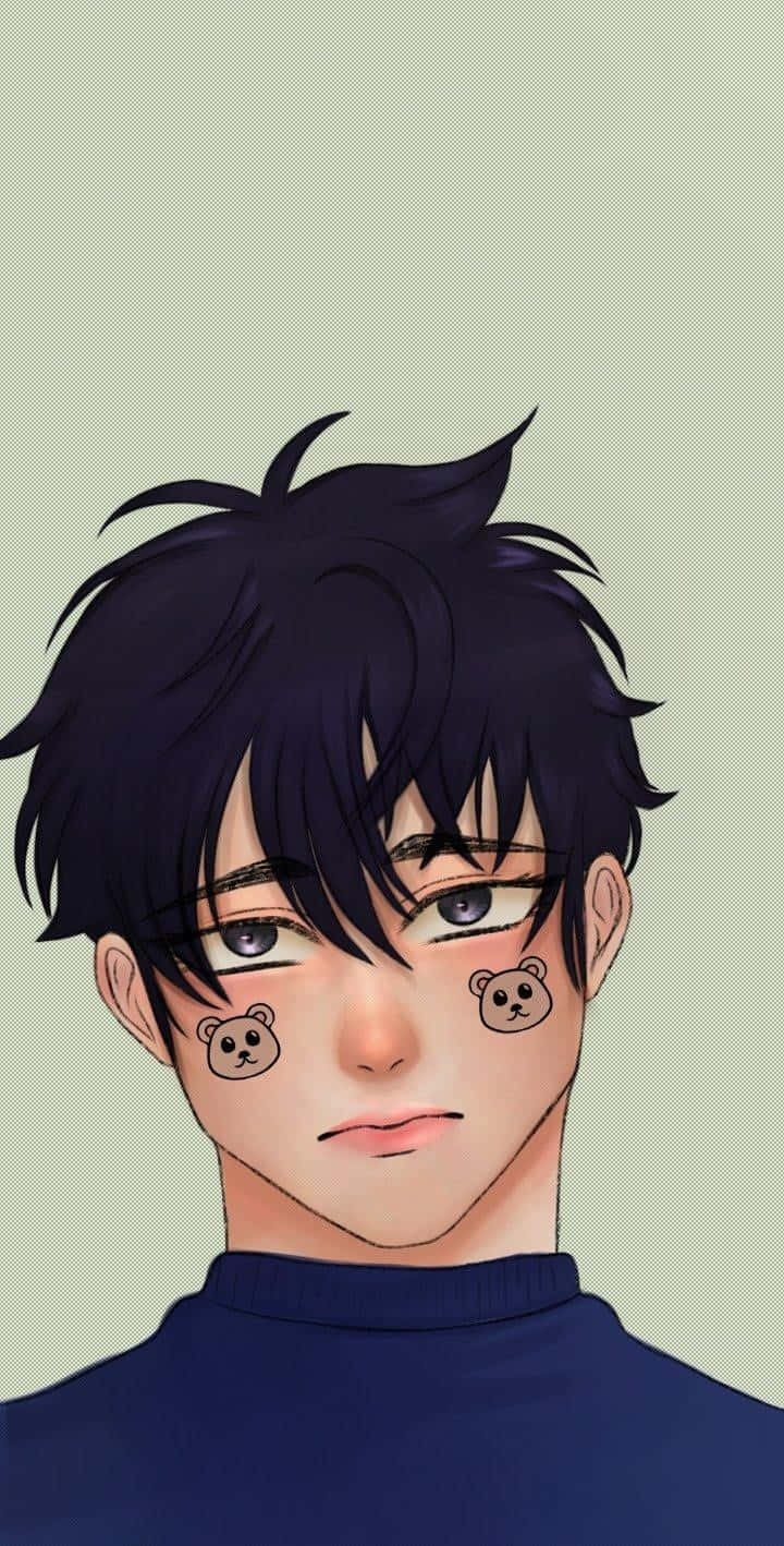 manhwa character, bear cheek art, dark hair, HD Phone Wallpaper