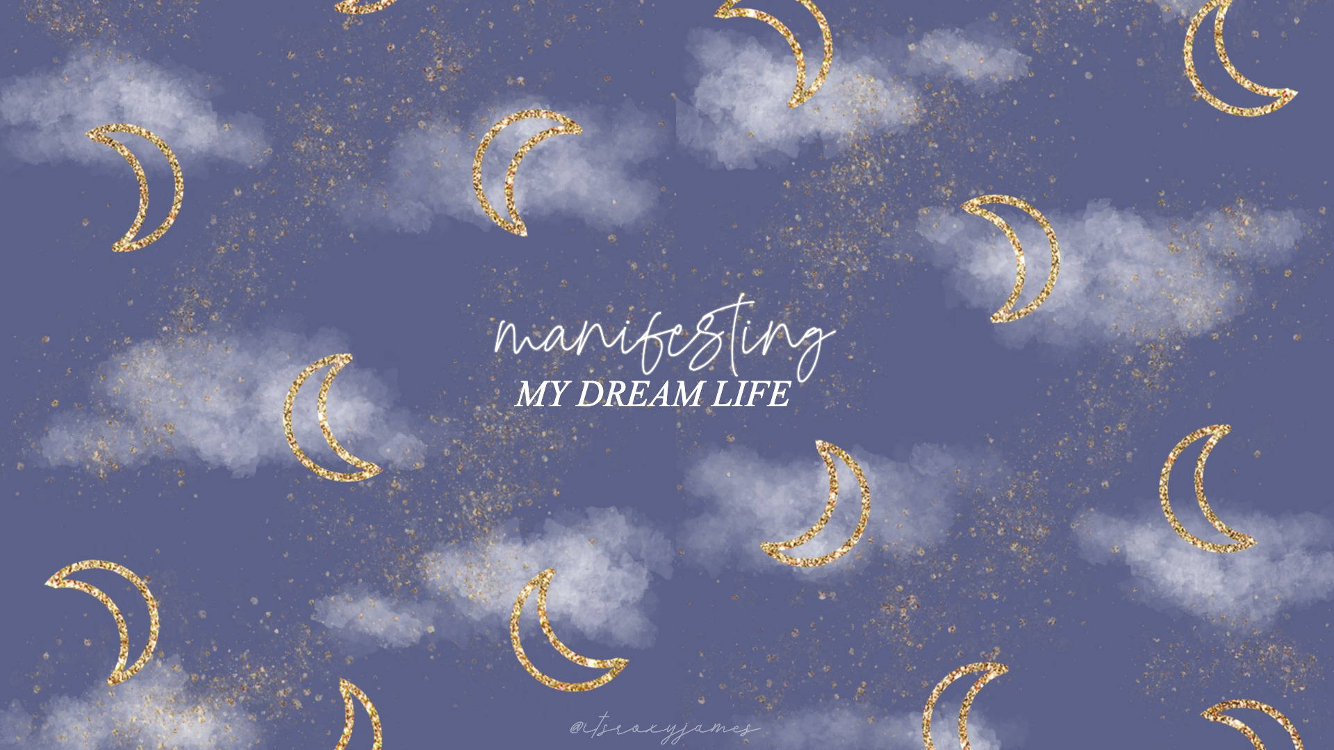 Manifest, golden glittering crescent moons, soft clouds, Full HD Desktop Wallpaper