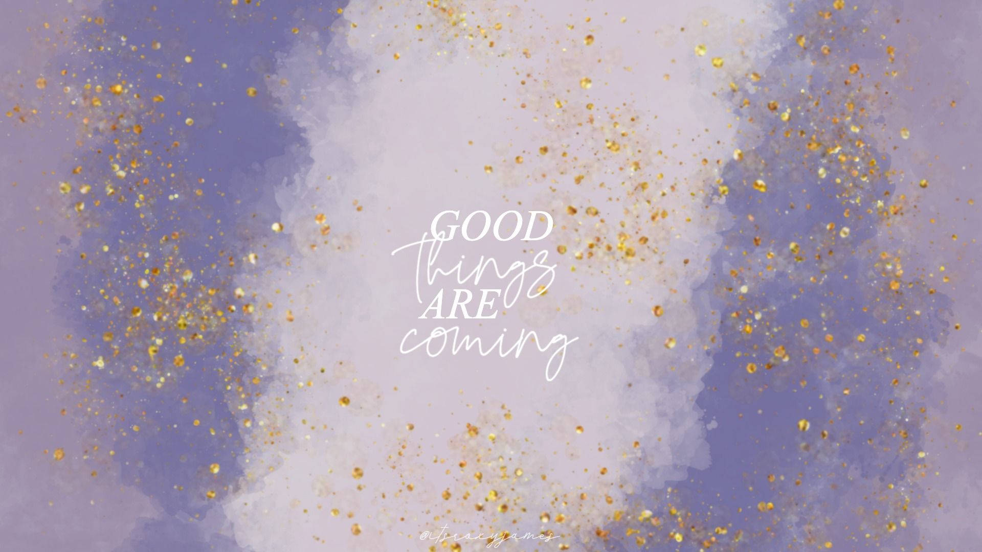 Manifest, golden glitter particles, soft lavender and white watercolor background, Full HD Desktop Wallpaper
