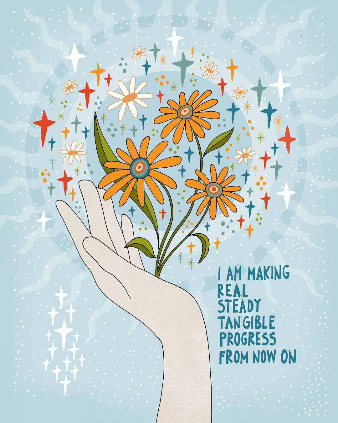 Manifest, vibrant orange flowers, colorful stars, HD Phone Wallpaper