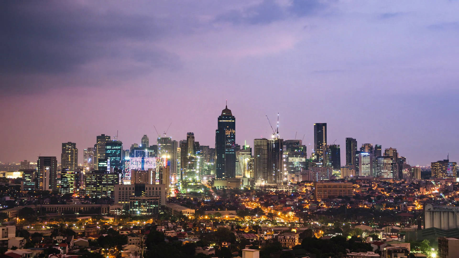 Manila, skyscrapers, twilight, Full HD Desktop Wallpaper