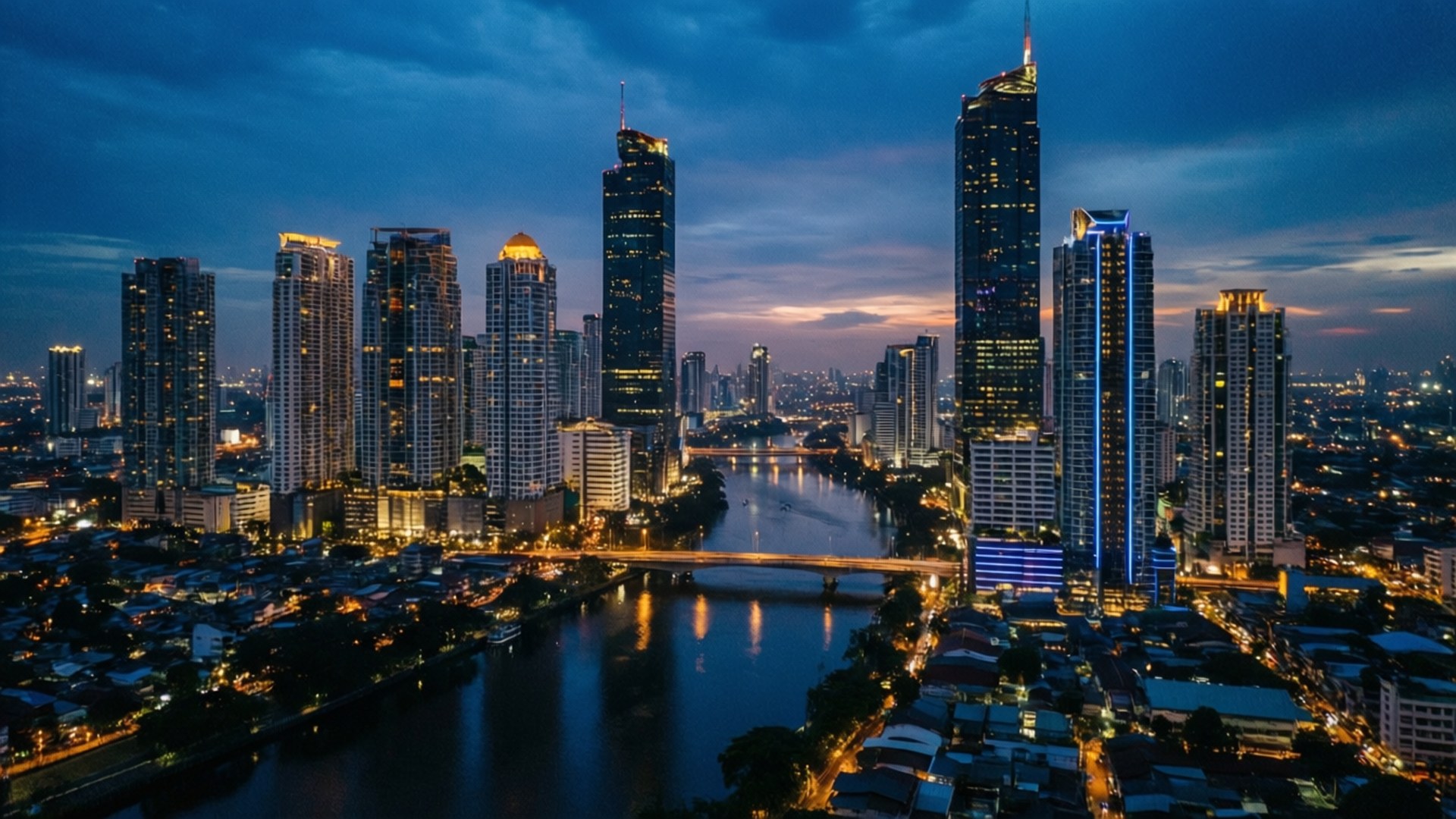 Manila, skyline, twilight, Full HD Desktop Wallpaper