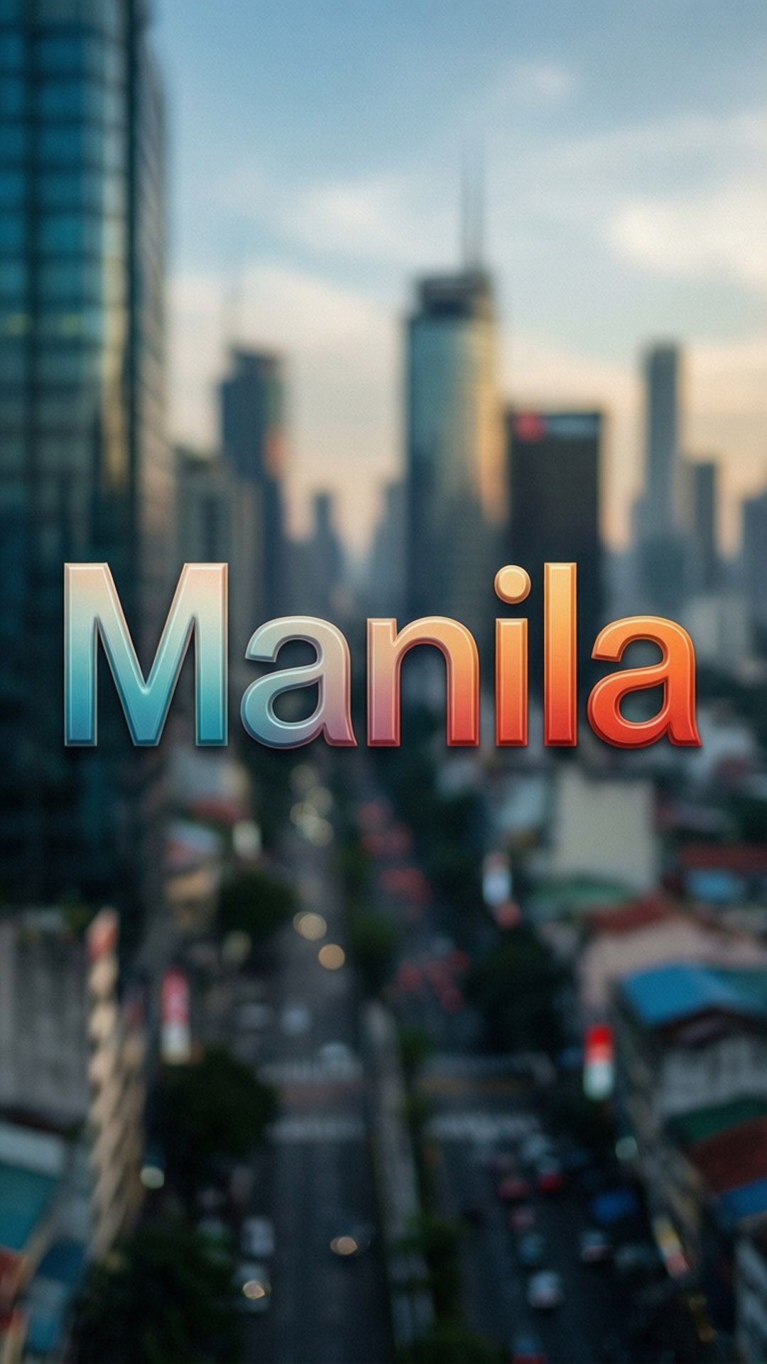 Manila, gradient text, blurred cityscape, Full HD Phone Wallpaper