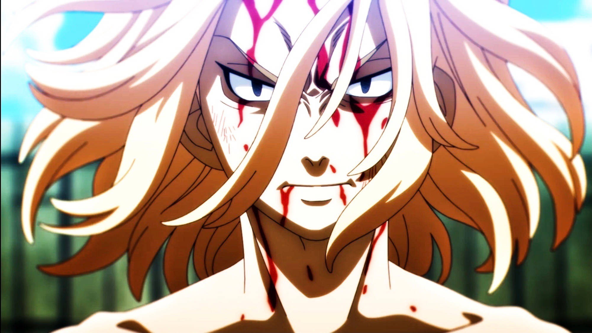 Manjiro Sano, white and orange hair, blood streaks, Full HD Desktop Wallpaper