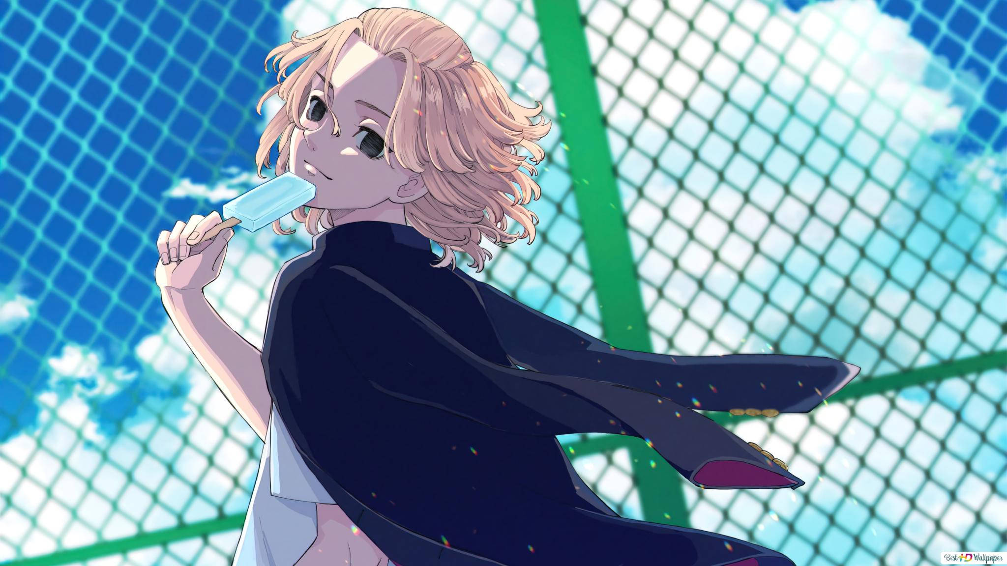 Manjiro Sano, blue popsicle, black cape, Full HD Desktop Wallpaper