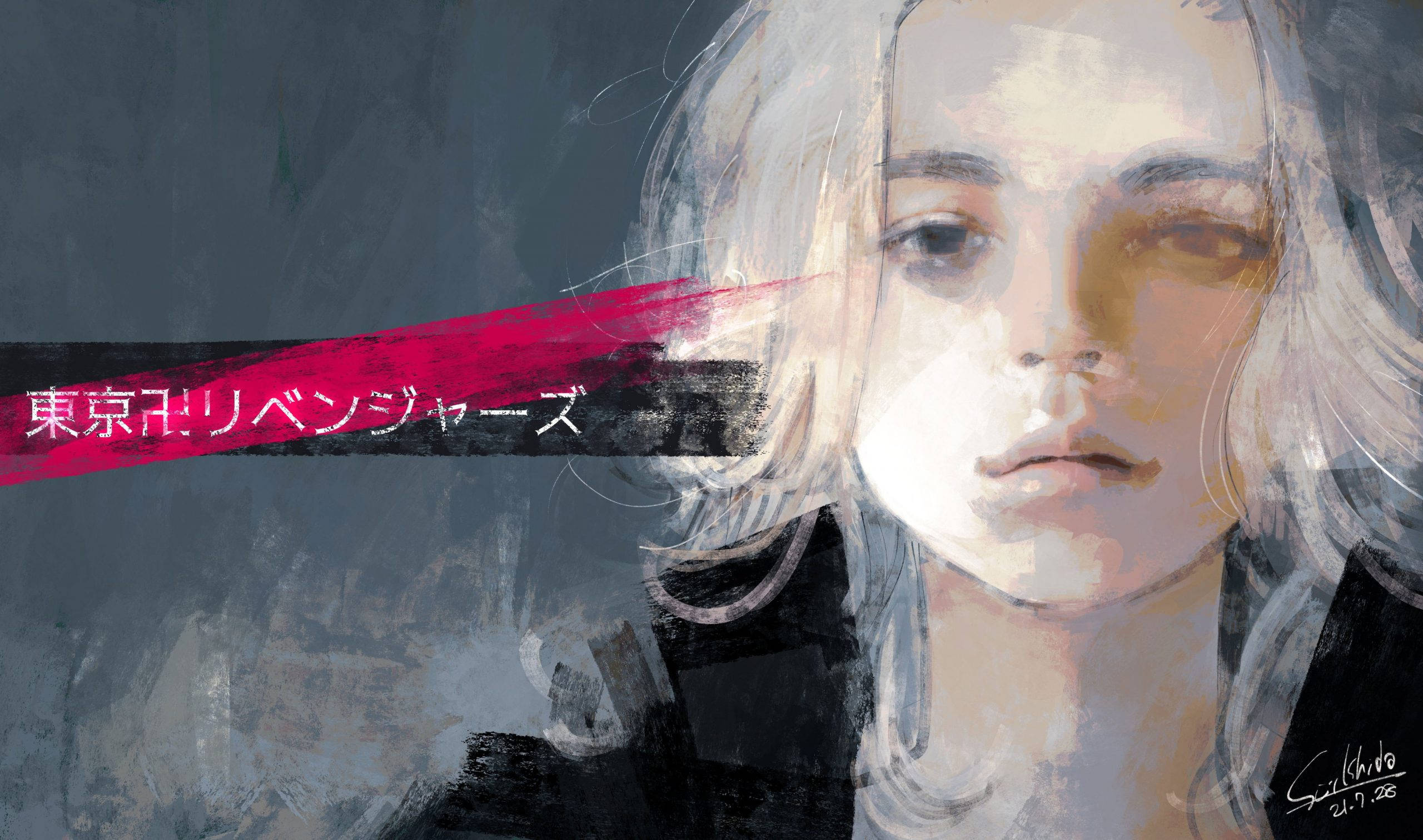 Manjiro Sano, digital portrait, pale hair, 2K Desktop Wallpaper